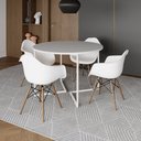 Ver imagem 1 de Mesa Jantar Industrial Branca 110cm Redonda Base V Ferro Branco com 4 Poltronas Eiffel Brancas Madei