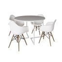 Ver imagem 2 de Mesa Jantar Industrial Branca 110cm Redonda Base V Ferro Branco com 4 Poltronas Eiffel Brancas Madei