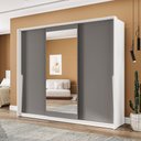 Ver imagem 1 de Guarda-roupa Casal Porto 3 Portas 4 Gavetas com Espelho Branco/cinza - Politorno