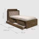 Ver imagem 2 de Cama Tamires Solteiro 0,88cm com Auxiliar Castanho com Capitonê Nogal Dois Colchões- Cambel