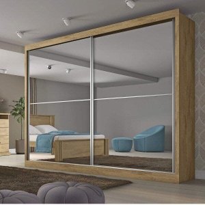 Guarda Roupa Casal 2 Portas Espelhadas de Correr 4 Gavetas Verona Plus