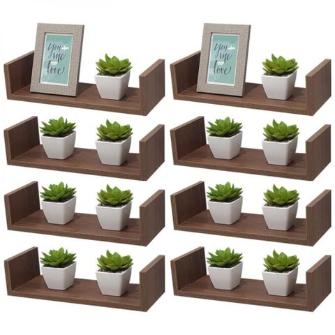 Kit 8 Prateleiras U 40 X 15cm Nogal Suporte Invisível