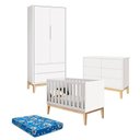 Ver imagem 1 de Quarto de Bebê 2 Portas e Cômoda 6 Gavetas New Classic Branco com Pés Madeira Natural e Colchão Orto