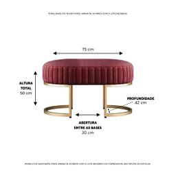 Recamier Puff Glow Veludo Bordo 75 Cm - Zahav Estofados - 3