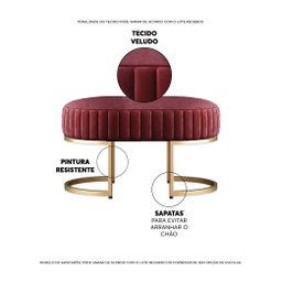 Recamier Puff Glow Veludo Bordo 75 Cm - Zahav Estofados - 2