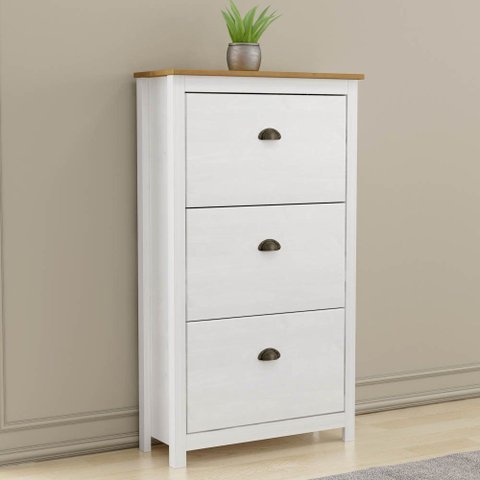 Sapateira de Madeira 3 Portas 70cm Estilo Americano Lázio F07 Branco/carvalho - Mpozenato