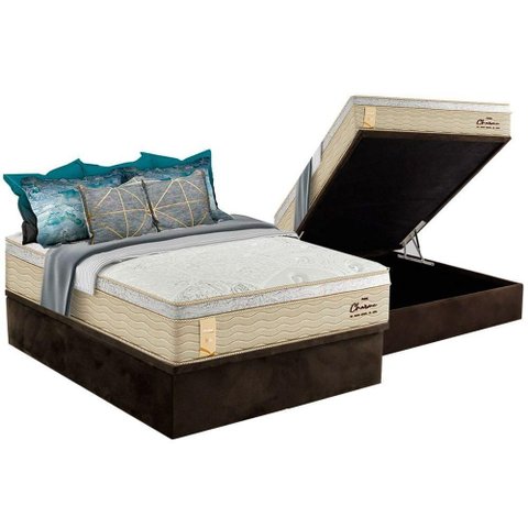 Cama Box Baú Casal: Colchão Molas Masterpocket Ensacadas Probel Prolastic Charme + Base Crc Suede