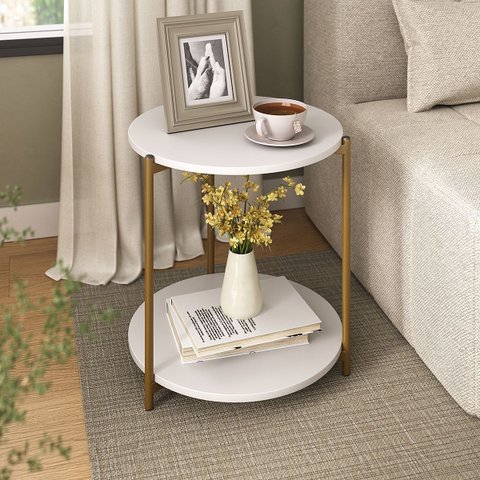 Mesa de Canto Redonda Centro Sala Perola Gold Luxo 40cm
