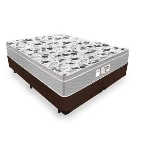 Cama Box Casal Bipartido Tecido Sintético Marrom com Colchão de Molas Ensacadas - Probel Evolution