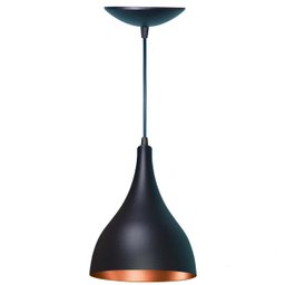 Lustre Pendente Balcão Cozinha Americana Preta Fosca e Cobre - 1