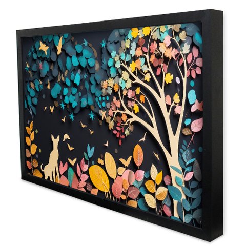 Quadro Decorativo Floral Luxo Aquarela em Moldura Caixa Tacolado Moldura Caixa 3cm Preta com Vidro 3