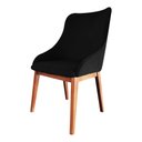 Ver imagem 2 de Kit 2 Cadeiras de Jantar Luxo Estofada Elisa Anatômica Couro Pu Preto Base Madeira Maciça Mel