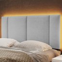 Ver imagem 2 de Cabeceira Modulada Casal 140 Cm com Led Linho Cinza Milani Store