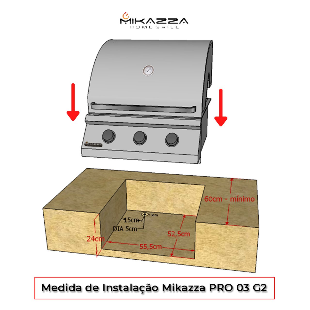Churrasqueira à Gás de Embutir Mikazza G2 Pro 3 (Gás GLP ou Botijão) - 8