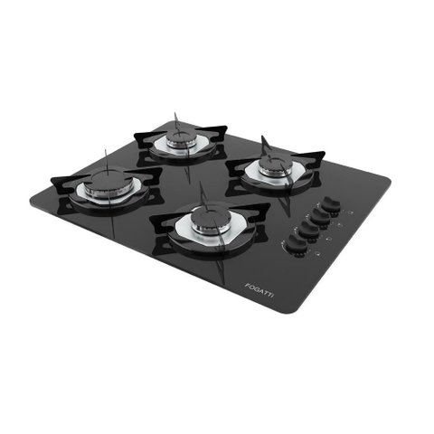 Cooktop Fogatti À Gás Fgt 4b Vidro Preto Flange Inox