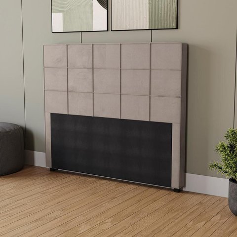Cabeceira Cama Box Casal Kappesberg Veludo Cinza Claro 140cm