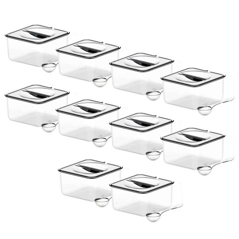 Conj 10 Cubas Expositoras Gastronômicas Acrílicas Eco 15,3x15,3 Cm para Sorveteria, Açaiteria com Ta