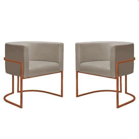 Kit 2 Poltronas Reforçada Decorativa Sala Nayara Base Ferro Bronze Suede Bege