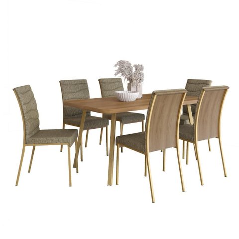 Conjunto Sala de Jantar 6 Cadeiras Humor Carraro Carvalho Dourado