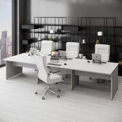 Plataforma de Trabalho 6 Lugares 360cm x 120cm Pé Painel Cinza F5 Office