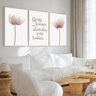 Kit 3 Quadros Decorativos Flores Rosa para Sala Quarto Frase Deus 60x40 Vinil - 3