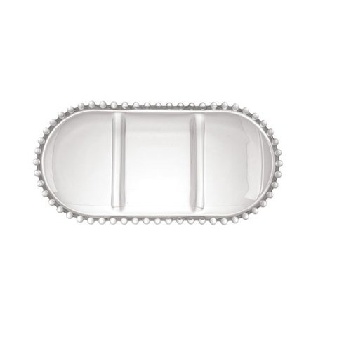 Petisqueira Cristal 3 Divisões Oval Pearl 30x15x2cm Wolff