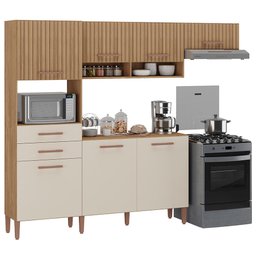 Armario Cozinha Fortaleza com 7 Portas e 2 Gavetas Canelato+3d Canelato/off White - 1 Armario Cozinha Fortaleza com 7 Portas e 2 Gavetas Canelato+3d Canelato/off White - 1