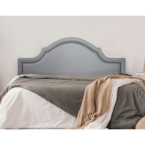 Cabeceira Casal Estofada para Cama Box Provençal Luxo 140x60 Courino Cinza - Tachas Fumê