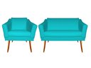 Ver imagem 1 de Kit Namoradeira + 1 Poltrona Decorativa Agatha Suede Azul Tifany Pés Madeira Ms Decor