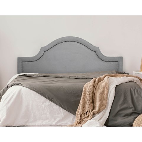 Cabeceira King Estofada para Cama Box Provençal Luxo 193x60 Suede Cinza - Tachas Fumê