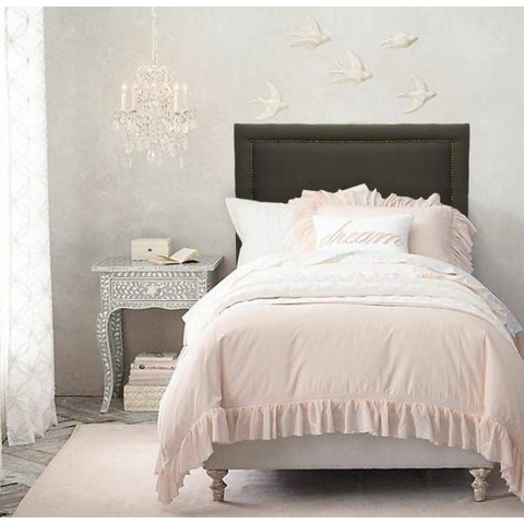 Cabeceira Estofada Reta Luxo Solteiro com Tachas Fumê Suede Cinza Chumbo