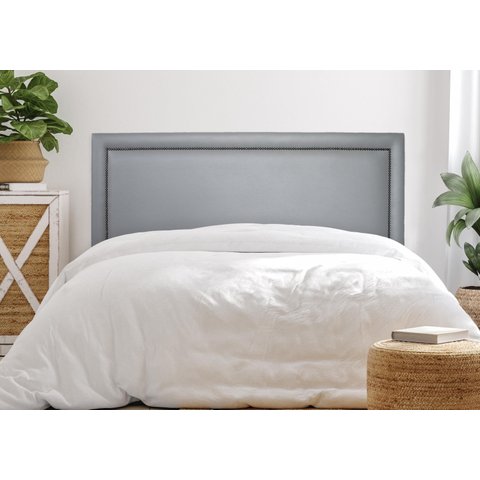 Cabeceira Queen Reta Luxo 160x60 Courino Cinza - Tachas Fumê
