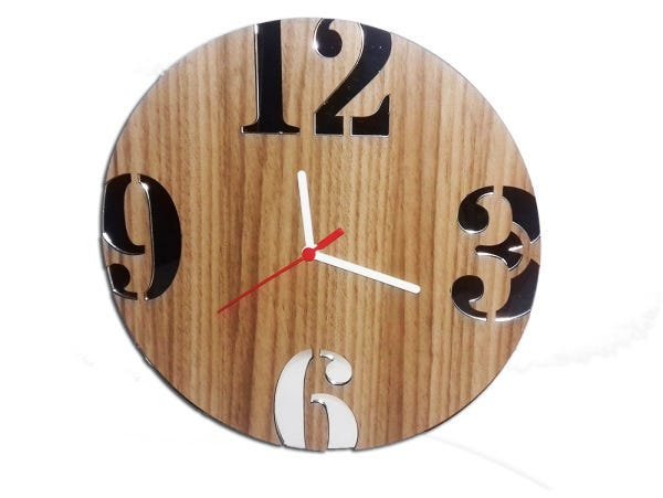 Relógio de Parede em Madeira Laminada com Números Espelhados - 5