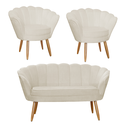 Ver imagem 1 de Combo Pétala Namoradeira e 2 Poltronas Decorativa Estofada Suede Bege - LM DECOR
