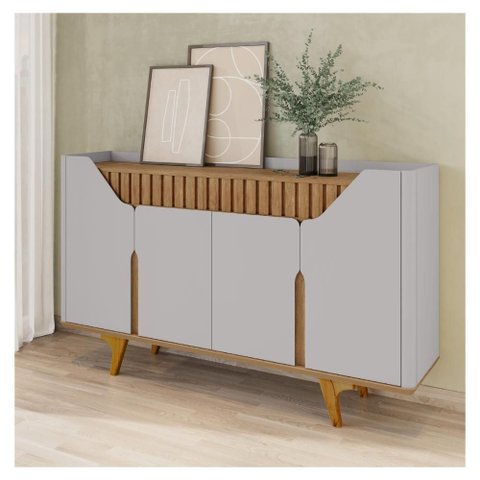 Aparador Buffet Tâmisa 4 Portas Ripado MDF Off White Cinamomo Sala de Jantar 2076645 Bechara