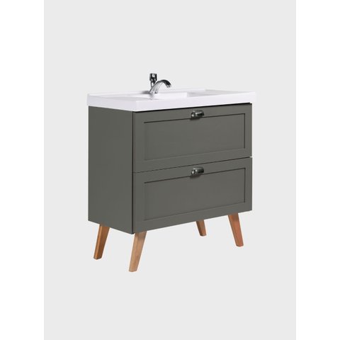 Gabinete para Banheiro com Cuba e Espelho Redondo 80cm Retro MDF Verde Milano - On Móveis