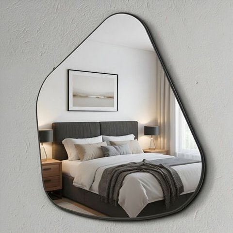 Espelho Orgânico 60x40cm Geller Moldura Couro Decorativo - Moldura Preto