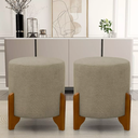 Ver imagem 1 de Kit 2 Puff Redondo Linho com Pés em Madeira Maciça Decorativo Sala Quarto