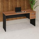 Ver imagem 1 de Mesa Escrivaninha 150cm Pés Painel com Gaveteiro Suspenso F5 Office Cor:Nogal com Preto
