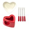 Conjunto Fondue Ceramica 10 Peças Coraçao Ramequin Panela Garfo Cozinha Gourmet Queijo Chocolate Pre - 9
