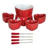 Conjunto Fondue Ceramica 10 Peças Coraçao Ramequin Panela Garfo Cozinha Gourmet Queijo Chocolate Pre - 1