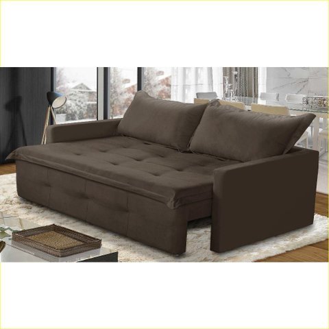Sofá sem Caixa Retrátil e Reclinável 1,65m com Molas Maira Suede Marrom Rover & Beato