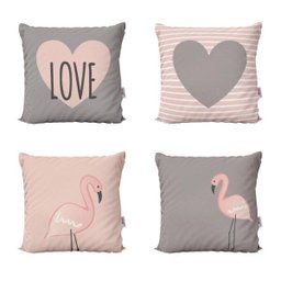 Capas de Almofadas Rosa Flamingos Love Decorativas Para Sofá 40x40 - Novadecora - 1