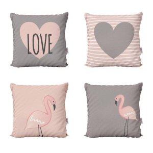 Capas de Almofadas Rosa Flamingos Love Decorativas Para Sofá 40x40 - Novadecora