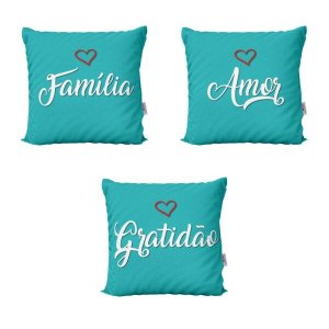 Capas de Almofadas com Frases Família, Amor e Gratidão Decorativas Para Sofá 40x40 - Novadecora