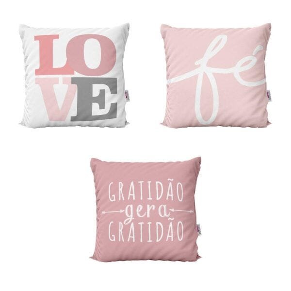 Capas de Almofadas Rosa Love Gratidão e Fé Decorativas Para Sofá 40x40 - Novadecora - 1