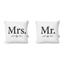 Capas de Almofadas Decorativas Mr e Mrs Branco e Preto Para Sofá 40x40 - Novadecora - 1