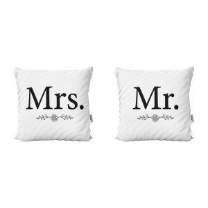 Capas de Almofadas Decorativas Mr e Mrs Branco e Preto Para Sofá 40x40 - Novadecora