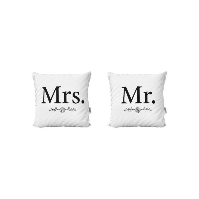 Capas de Almofadas Decorativas Mr e Mrs Branco e Preto Para Sofá 40x40 - Novadecora
