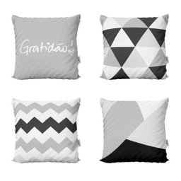 Capas Almofadas Preto e Branco Decorativas e Geométricas Gratidão Para Sofá 40x40 - Novadecora - 1
